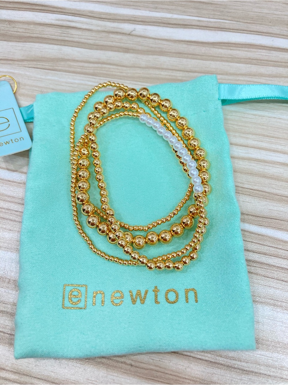 Newton Gold and White Multi-Strand Beaded Bracelet